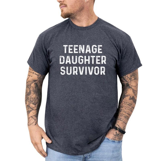 Teenage Daughter Survivor T-shirt, Cool Dad Tee, Sarcastic Daddy Tops, Father Daughter Gifts, Father's Day Gifts for Dad, Soft Cotton Classic Menswear