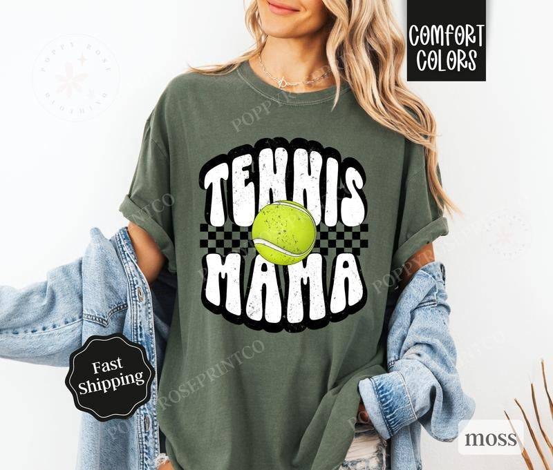 Tennis Mama Shirt Comfort Colors, Retro Gameday Tshirt, Womens Tennis Tee, Womenswear Oversized Crewneck
