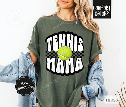 Tennis Mama Shirt Comfort Colors, Retro Gameday Tshirt, Womens Tennis Tee, Womenswear Oversized Crewneck