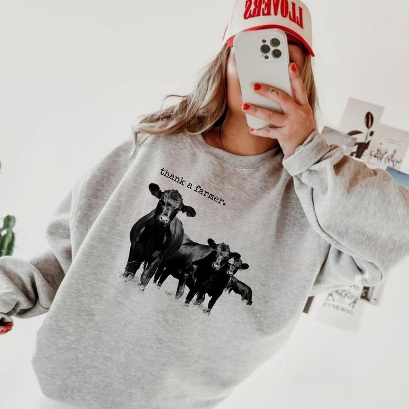 Thank a Farmer Western Crewneck Sweatshirt, Beef Farmer Crewnecks, Western outfits women, vintage sweatshirts Western clothing, cowgirl outfits