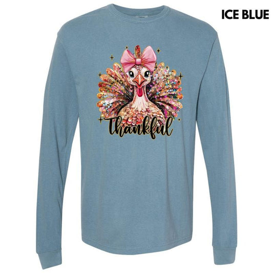 Thankful Glitter Turkey Long Sleeve Comfort Colors T-Shirt 'NLB'