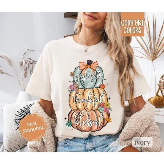 Thankful Pumpkin Shirt Comfort Colors, Thanksgiving Tshirt,  Women's Fall Tee