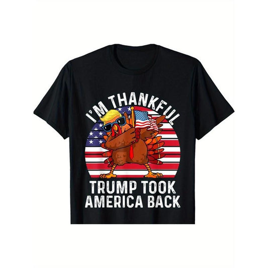 Thankful Trump Win Celebration Tee - Men's Casual & Comfortable Cotton T-Shirt with Retro Humor Print, Perfect for Summer & Casual Attire made in usa
