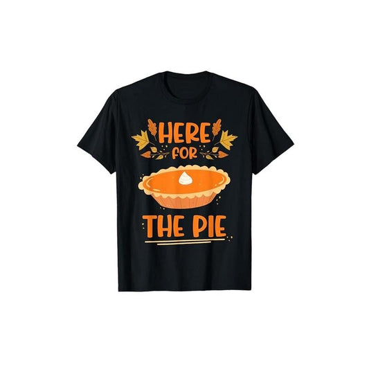 Thanksgiving Pumpkin Pie Graphic T-Shirt - Unisex 100% Cotton Crew Neck Tee, Casual Printed Top with Slight Stretch, All-Season Comfort, Perfect Gift for Adults - Black Made in USA