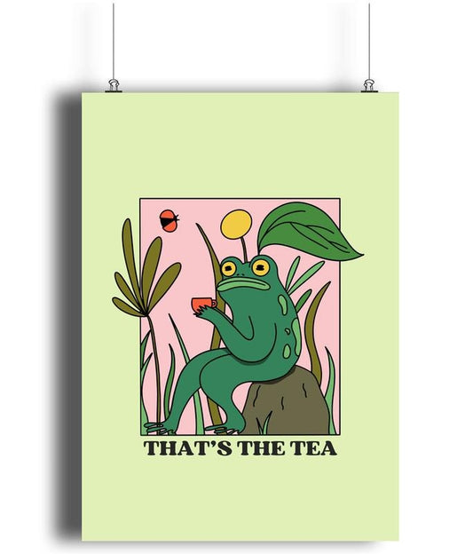 That's The Tea Art Print, Frog Lover, Green Print, Tea Lover Print, Frog Poster Print, Gifts For Women Her Wall Art Decor, Poster Prints No Frame, Home Decoration, Vintage Poster Art, Gifts For Birthday Landscape Ornaments