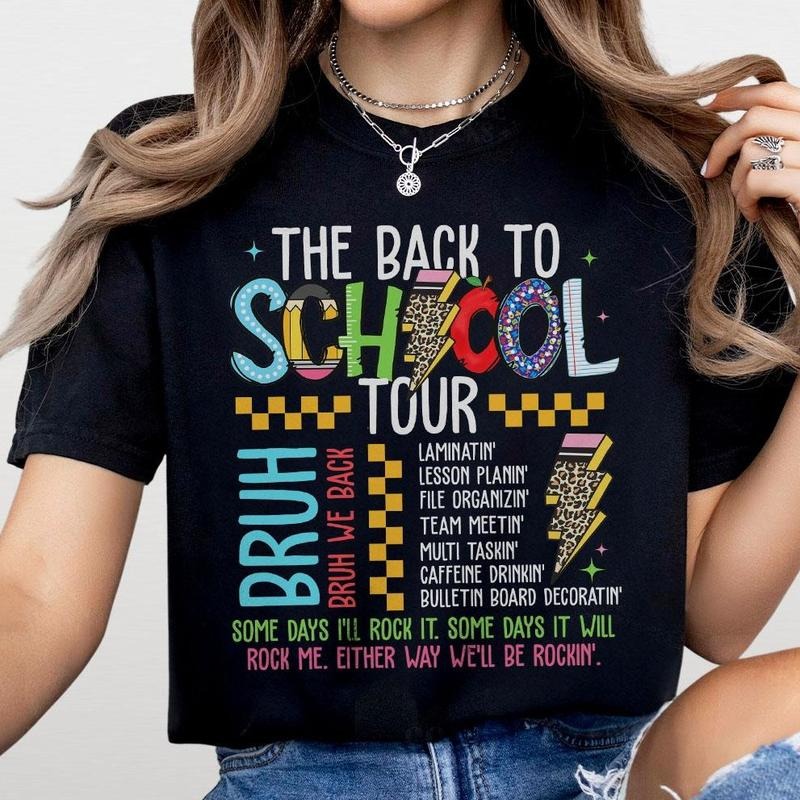 The Back To School Tour Comfort Tee, Teacher First Day Of School Shirt, Bruh We Back, Retro Teacher Graphic Tee, New Teacher Gift, Gift For Teacher, Teacher Women Top