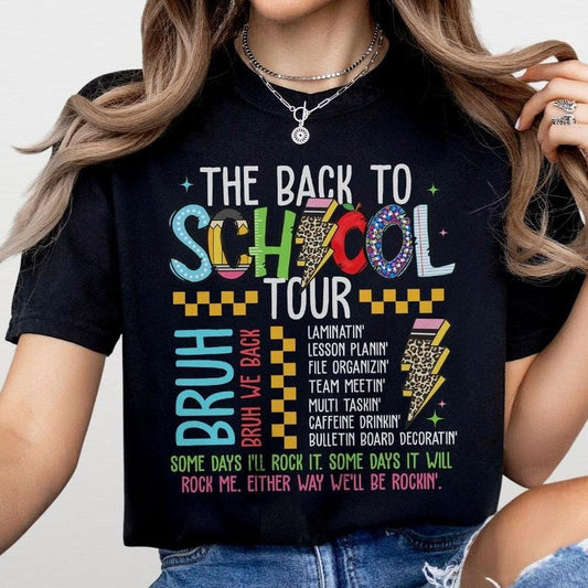 The Back To School Tour Comfort Tee, Teacher First Day Of School Shirt, Bruh We Back, Retro Teacher Graphic Tee, New Teacher Gift, Gift For Teacher, Teacher Women Top