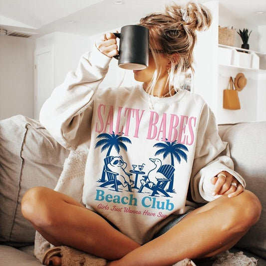 The Beach Club Shirt Trendy Summer Raccoon Beach Shirt Retro Beach Girl Funny Sarcastic Goose Girl's Summer