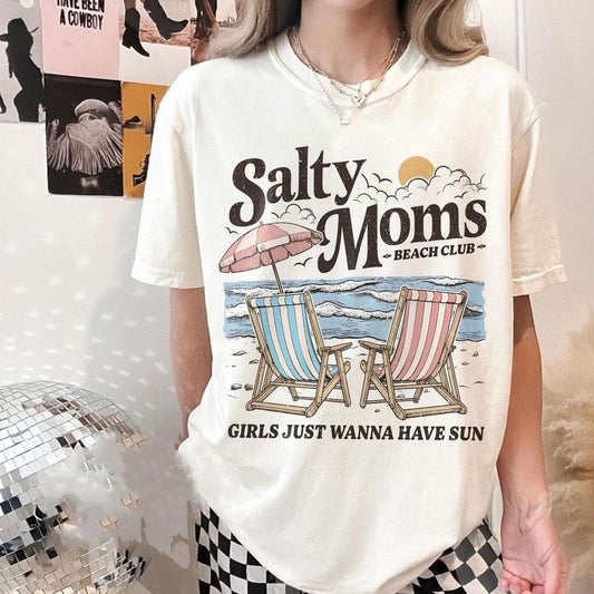 The Beach Club Tshirt, Salty Moms Beach Club, Retro Beach Girl Shirt, Trendy Summer Vibes, Unisex Sweater Pullover Tee