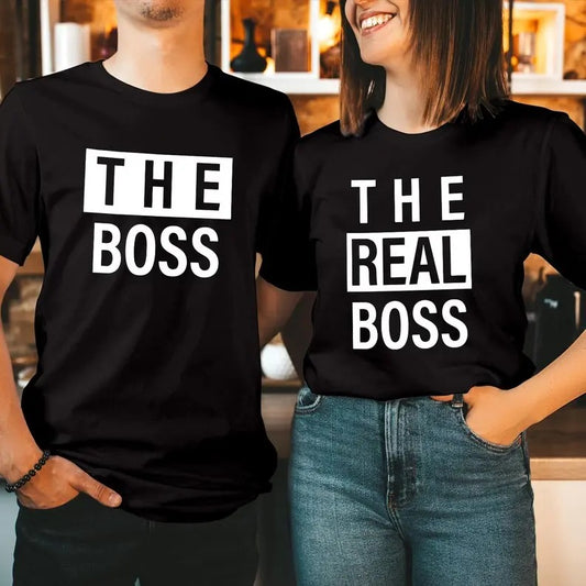 The Boss & The Real Boss Valentine's Day Couple T-Shirt, Funny Valentines Lovers Husband Wife Men Women Matching Gift T Shirt Top Menswear Classic