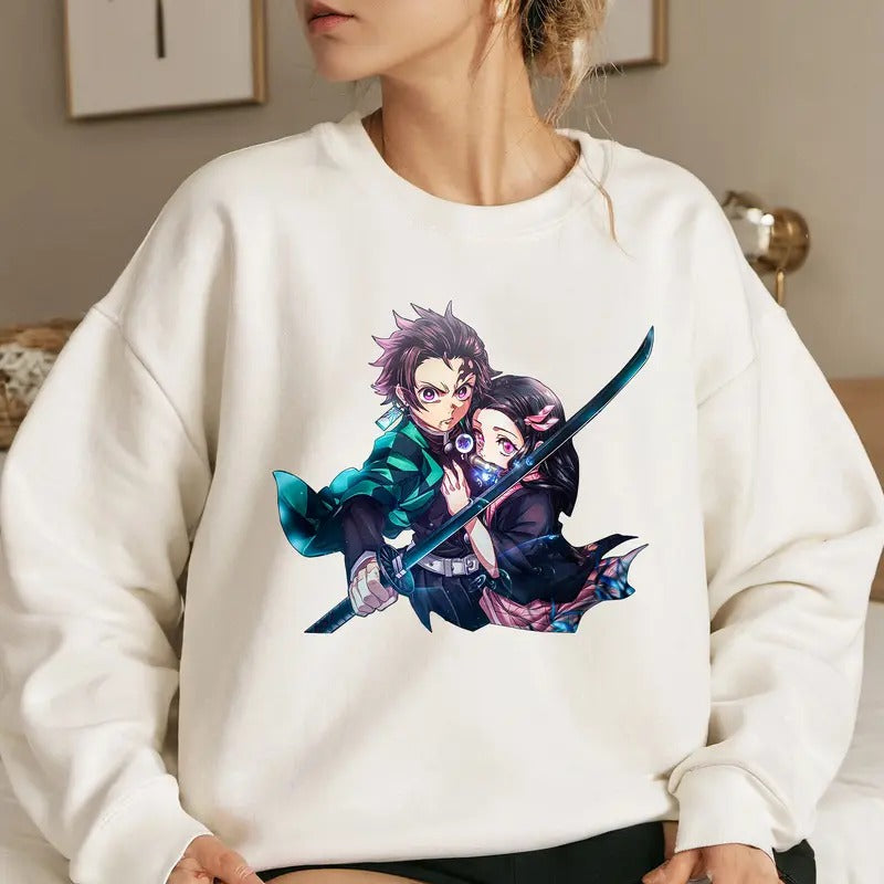 The DM Characters Tanjiro and Nezuko Shirt Crewneck Hoodie, Anime Shirt, Anime Otaku Shirt Comfort Cotton
