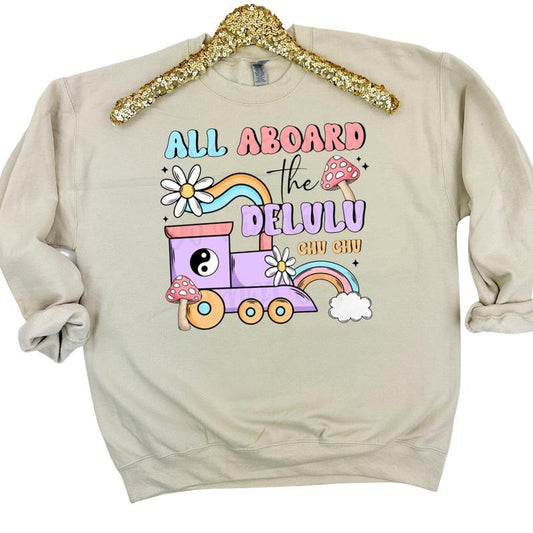 The Delulu Choo Choo Gildan Sweatshirt