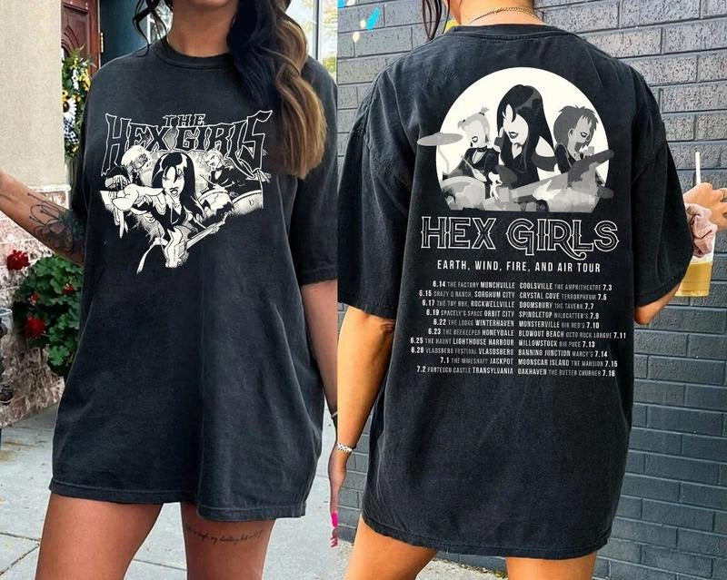 The Hex Girls Classic Vintage T-Shirt Black Crewneck Casual Rock Band Sweatshirt with Graphic Design