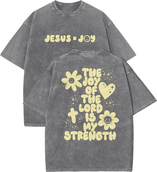 The Joy Of The Lord Is My Strength Unisex Washed T-Shirt, Christian Tshirts, Vintage 90s Graphic Tee, Gift Top Womenswear Cotton Mineral Color