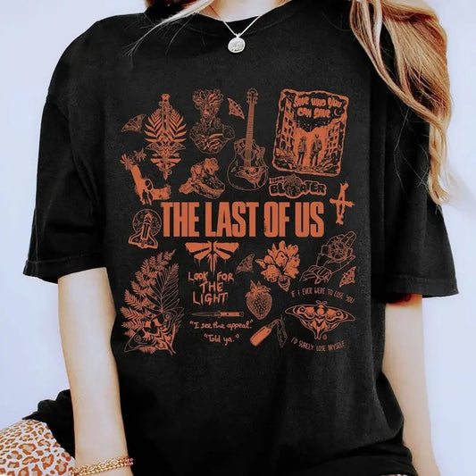 The Last Of Us Movie Doodle Art Shirt | Vintage The Last Of Us Shirt | Ellie And Joel Shirt | Joel Miller Video Game Shirt, Cotton Crewneck Shortsleeve Casual