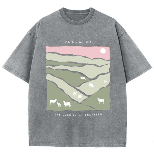 The Lord Is My Shepherd Unisex Washed T-Shirt, Christian t shirts, Christian Jesus  t shirts, Vintage 90s Graphic Tee Gift Cotton Top, Mineral color