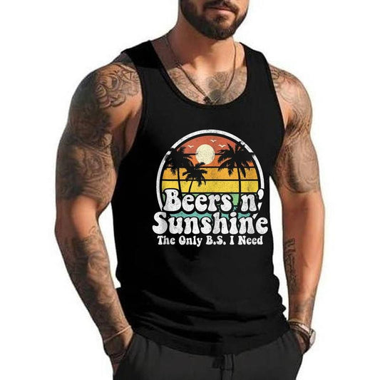 The Only BS I Need Is Beers and Sunshine Retro Beach Gift Funny Unisex Tank Top, Cotton, Size S-3XL