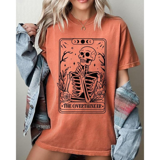 The Overthinker, Tarot, Skeleton, Funny, Pumpkin, Spooky, Witch, Aesthetic, Meme, Halloween, Costume, Tshirt, Women's, Comfort Colors Tee, Spooky, Tshirt, Witch, Pumpkin, Ghost, Skeleton