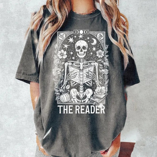 The Reader Tarot Card Shirt, Skeleton Reading Shirt, Unisex Tarot Card Shirt, Book Lover Gift, Bookish Gift, Tarot Lover Gift, Vintage Retro
