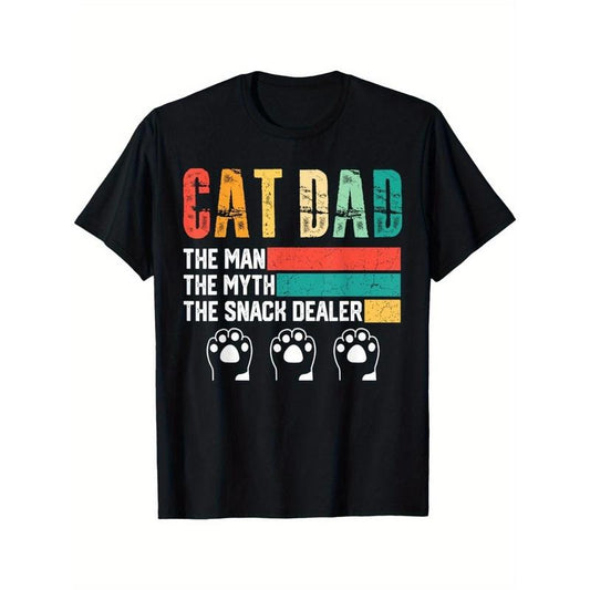 [The Snack Dealer, Vintage Cat Dad Tee] The Man, The Myth, The Snack Dealer Vintage Cat Dad Black T-Shirt for Men - Perfect for Father's Day and Cat Lovers Graphic Tee Made in USA