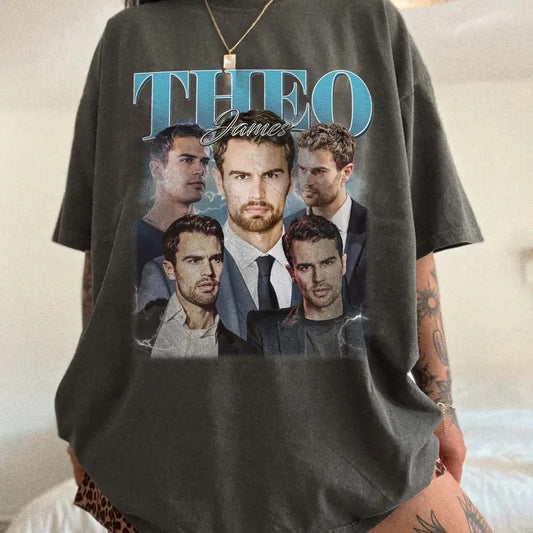 Theo James Vintage Comfort Colors T-shirt, Unisex Tops For Men- For Women, Y2K 90s Retro Movies Bootleg Tshirt, Gifts For Her, Soft Fit Cotton Top