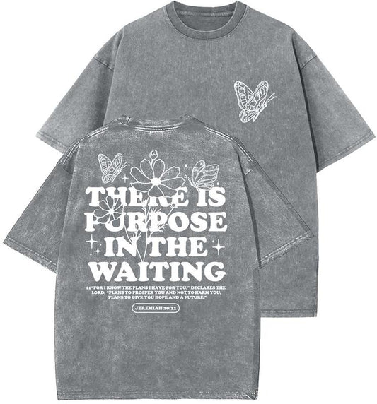 There Is Purpose In The Waiting Unisex Washed T-Shirt, Christian t shirts, Vintage 90s Graphic Tee, Gift Top Womenswear Cotton Mineral Color