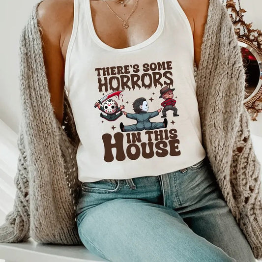 There's Some Horror In This House Tank Top Shirt, Hallowen Shirt,  Cute Fall Shirt, Spooky Season