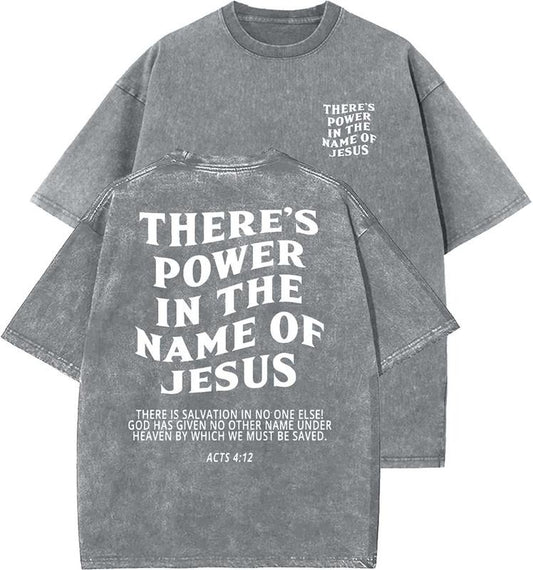 There's power In The Name Of Jesus Unisex Washed T-Shirt, Christian t shirts, Vintage 90s Graphic Tee, Gift Top Womenswear Cotton Mineral Color