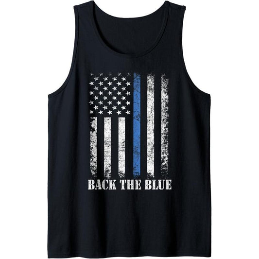 Thin Blue Line Back the Blue American Flag Police Support Tank Top made in USA