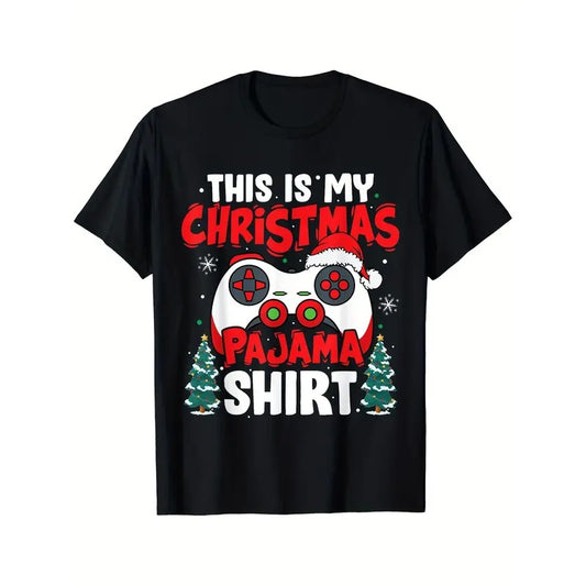 This Is My Christmas Pajama Video Game Gamer Boys Teens Printed T-shirt Comfortable Breathable, Soft, Casual Short Sleeve, Daily Wear, All Season, Black Men 220g made in usastyle{n002}2
