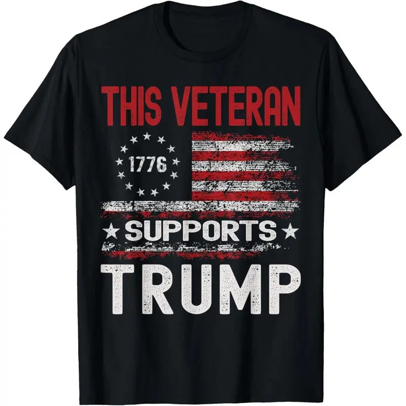 This Veteran Supports Trump 2024 American Flag 4th Of July T-Shirt made in usa