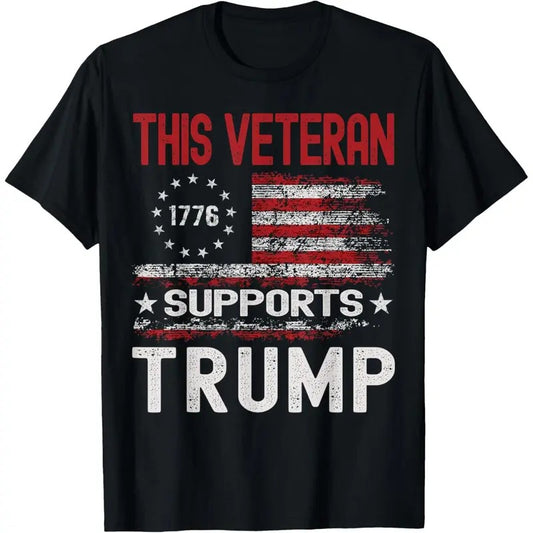 This Veteran Supports Trump 2024 American Flag 4th Of July T-Shirt made in usa