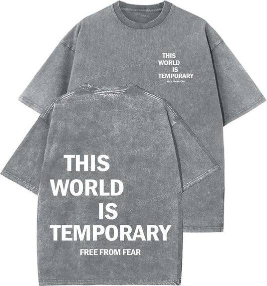 This World Is Temporary Unisex Washed T-Shirt, Christian t shirts, Vintage 90s Graphic Tee, Gift Top Womenswear Cotton Mineral Color