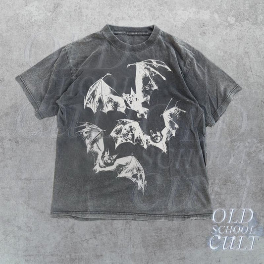 Three Bats Y2k T-Shirt, Vintage 90s Style Bat T-Shirt, Washed Retro Gothic Shirt, Unisex Adult Grunge 2000s Graphic Shirt, Dark Art Shirt