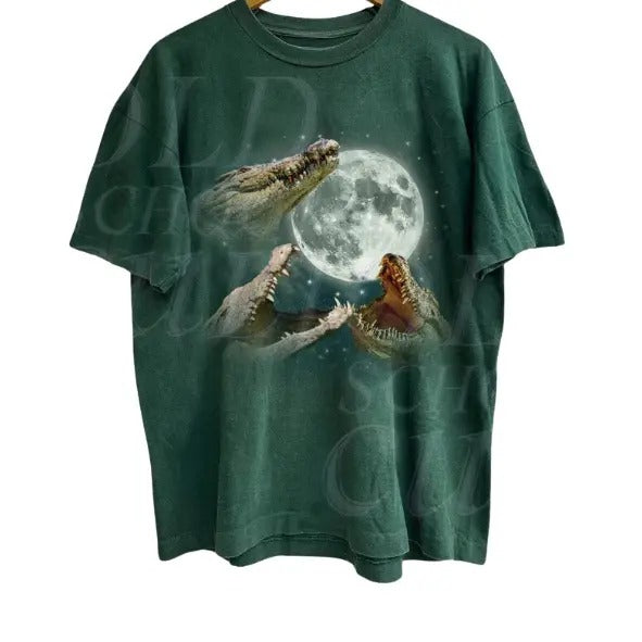 Three Crocodiles Vintage Graphic T-shirts, Retro Aligator Moon Jungle Tshirt, Crocodile Lovers, Fun Sleeping Galaxy Tee, Adult Tee, Y2k, Unisex T-Shirt, Gift For Men Women Menswear Top Underwear Streetwear