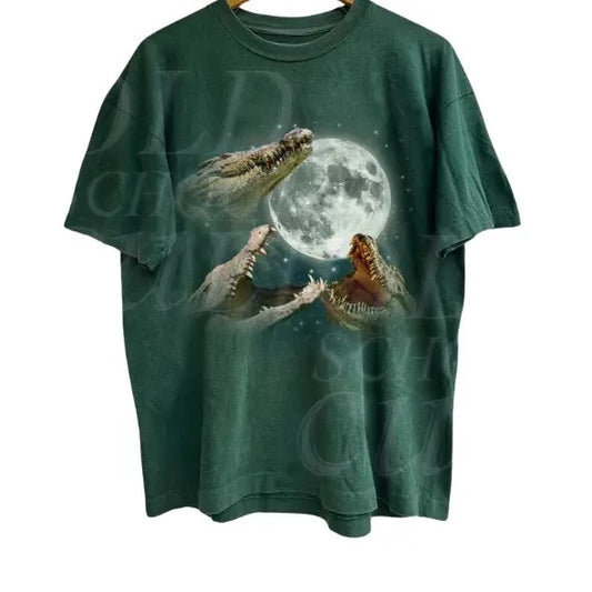 Three Crocodiles Vintage Graphic T-shirts, Retro Aligator Moon Jungle Tshirt, Crocodile Lovers, Fun Sleeping Galaxy Tee, Adult Tee, Y2k, Unisex T-Shirt, Gift For Men Women Menswear Top Underwear Streetwear
