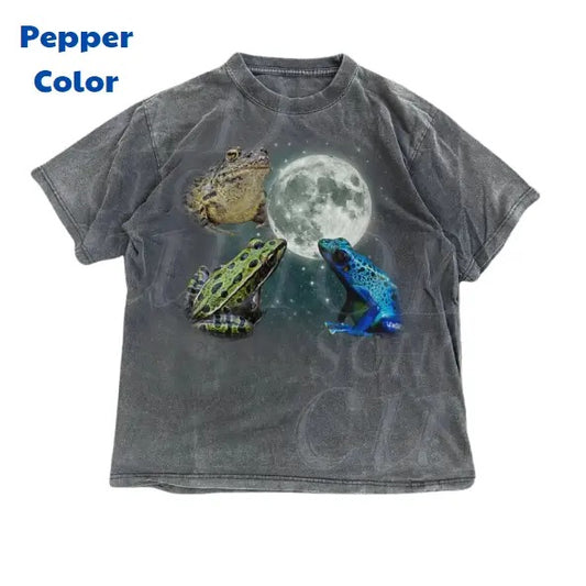 Three Frogs Vintage Graphic T-shirts, Retro Toads Moon Tshirt, Frog Lovers, Funny Cozy Sleeping Galaxy Tee, Adult Joke Shirt, Y2k, Unisex T-Shirt, Gift For Men Women Menswear Top Underwear Streetwear