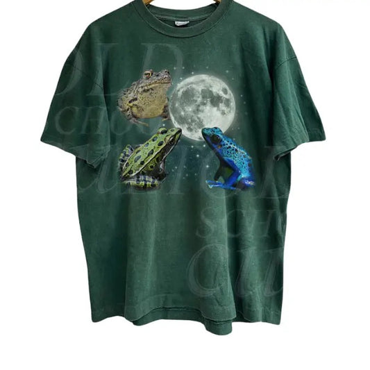 Three Frogs Vintage Graphic T-shirts, Retro Toads Moon Tshirt, Frog Lovers, Oversized Washed Adult Joke Shirt, Funny Cozy Sleeping Galaxy Tee, gift for her Top Womenswe ar Comfort