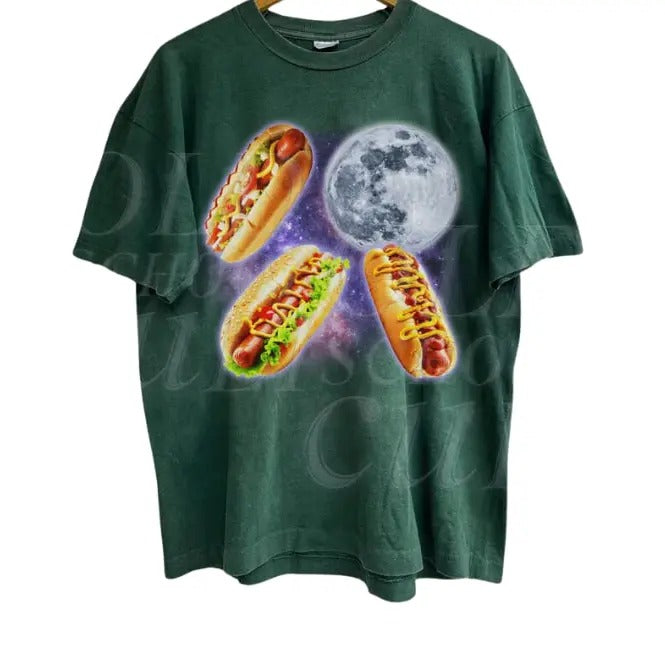 Three Hot Dog Meme Vintage Graphic T-shirts, Retro Hot Dog Moon Tshirt, Dog In Me Funny Shirt, Oversized Y2k Washed Top, Fun Graphic Tees Menswear Top