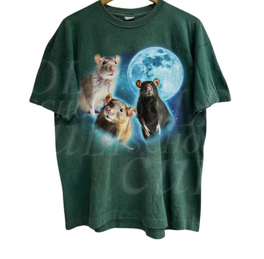 Three Mouse Moon Vintage Graphic T-shirts, Retro Rat Lovers Tshirt, Cute Mouse Tee, Rat Shirts, Relaxed Washed Adult Tee, Funny Gifts Menswear Top