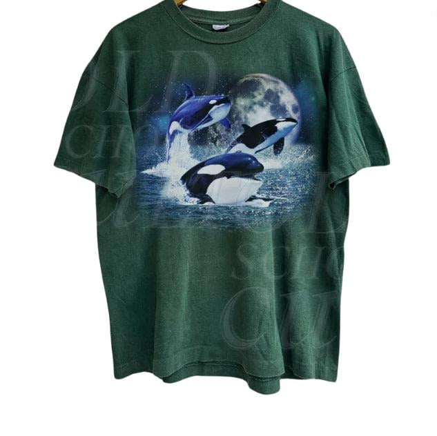 Three Orcas Vintage 90s Graphic Shirt, Sea Animal Moon Tshirt, Retro Ocean Nature Shirt, Sealife, Ocean, Whale, Orca, Turtle, Dolphin Shirt Top Underwear Streetwear