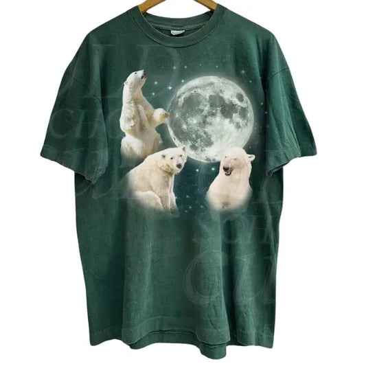 Three Polar Bears Vintage Graphic T-shirts, Retro Polar Bear Moon Tshirt, Bear Lovers, Funny Bear Tee, Oversized Washed Unisex Adult Tee, gift for her