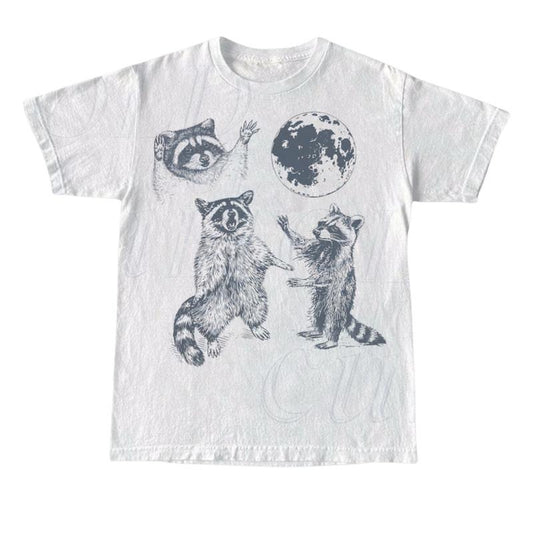 Three Raccoons Vintage Graphic T-shirts, Retro Raccoon Moon Tshirt, Raccoon Lovers, Funny Raccon Tee, Galaxy Tee, Raccoon Gifts Menswear Top Underwear Streetwear