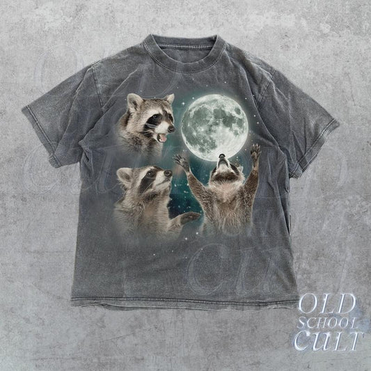 Three Raccoons Vintage Graphic T-shirts, Retro Raccoon Moon Tshirt, Raccoon Lovers, Funny Raccon Tee, Raccoon Gifts