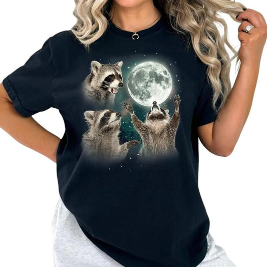 Three Raccoons Vintage Graphic T-shirts, Retro Raccoon Moon Tshirt, Raccoon Lovers, Funny Raccoon Tee, Oversized Washed Tee, Raccoon Gifts, Streetwear, Summer Top, Comfort Colors Crewneck