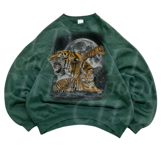 Three Tiger Vintage 90s Style Sweatshirt, Retro Tiger Sweater, Cute Cat Sweater, Nature Hoodie Gifts, Cozy Warm Unisex Sweatshirt, Lion Moon