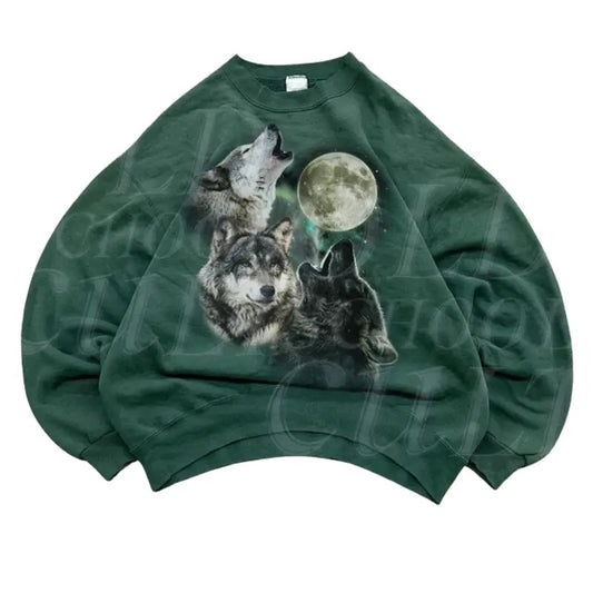 Three Wolves Howling Vintage Sweatshirt, Retro Wolf Sweater, Cute Wolf Sweater, Nature Hoodie Gifts, Cozy Warm Unisex Sweatshirt, Wolf Moon