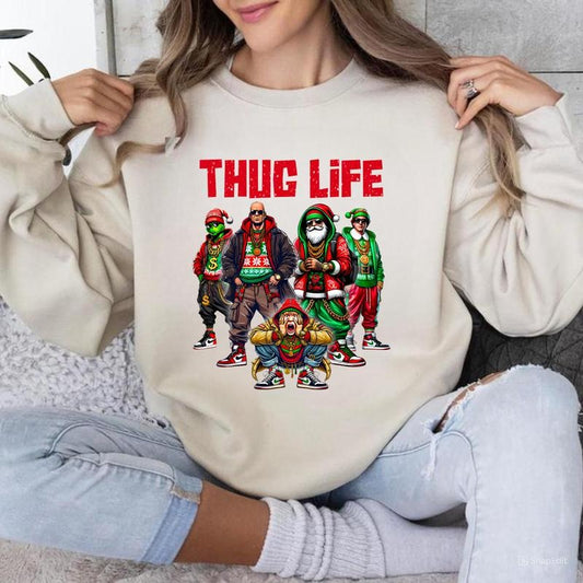Thug Life Christmas Movie Characters Santa Claus Friends Sweatshirt, Christmas Sweatshirt, Movie Sweatshirt, Gift For Men, For Women