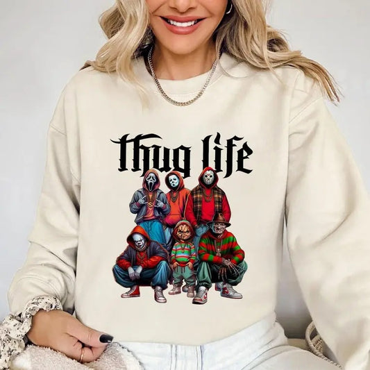 Thug Life Halloween Sweatshirt, Thug Life Shirt, Horror Halloween Shirt , Horror Movie Sweatshirt, Halloween Sweatshirt, Halloween Shirt, Unisex Classic Cotton Tee with Graphic Print in All Sizes, For Men, For Women