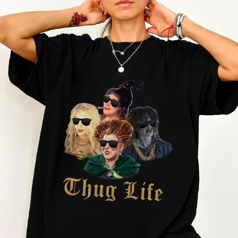 Thug Life Retro Halloween Character Shirt, Hocus Pocus Shirt , Halloween 2024 Shirt, Sanderson Sister Shirt, shirt trend 2025